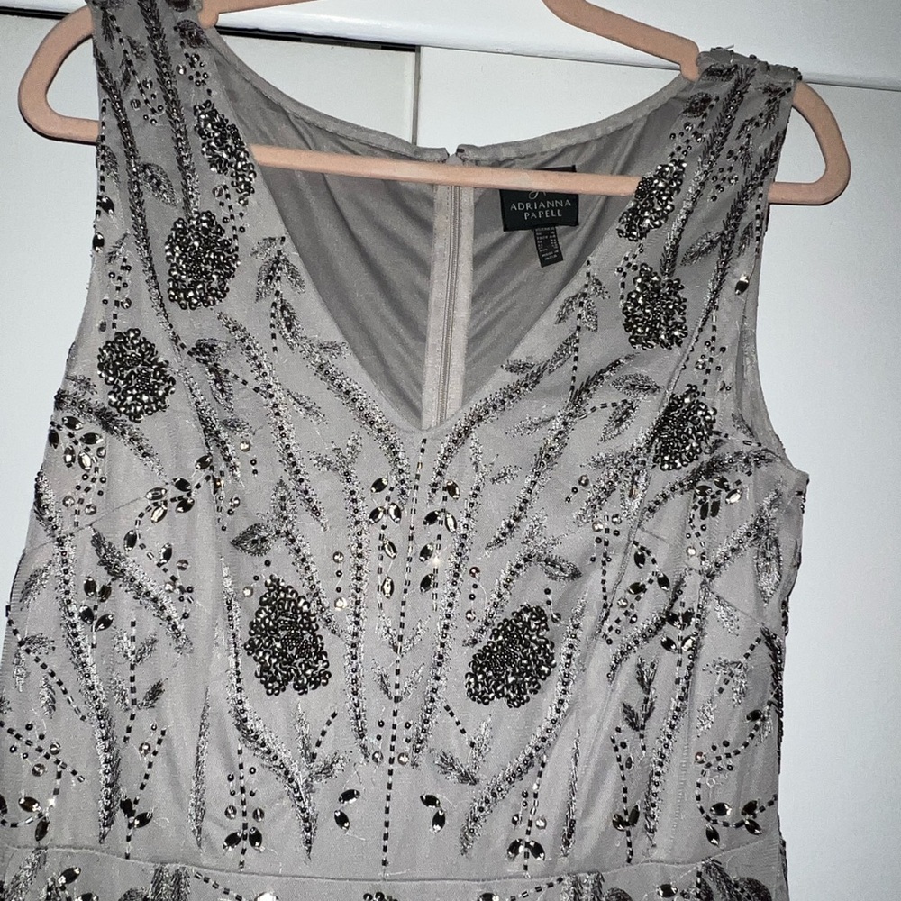 Adrianna Papell Silver Embellished Gown Sz 12